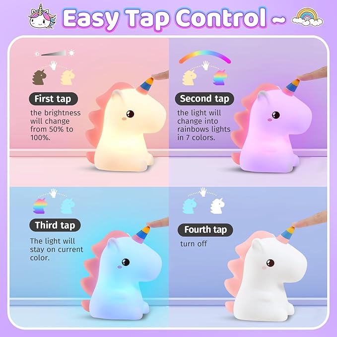 Unicorn Toys, Night Light for Kids Night Light,16 Colors+Silicone+Dimmable+12 Hours Use Nightlight for Kids Room,Unicorn Toys for Girls Age 4-6, Valentines Day Gifts for Kids, Baby, Toddlers, Adults