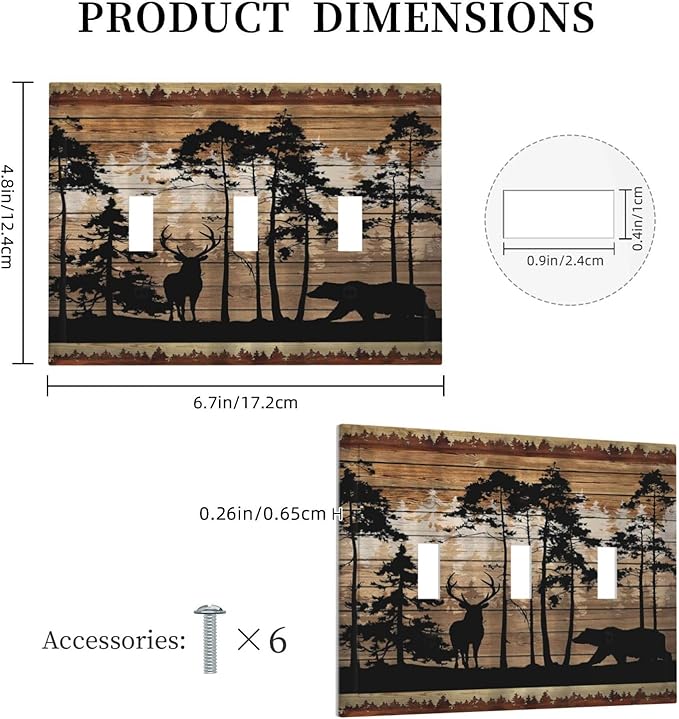 Hunting Forest Deer Bear 3 Gang Light Switch Cover Decorative Triple Toggle Wall Plate Electrical Faceplate Switch Plug Face Plate