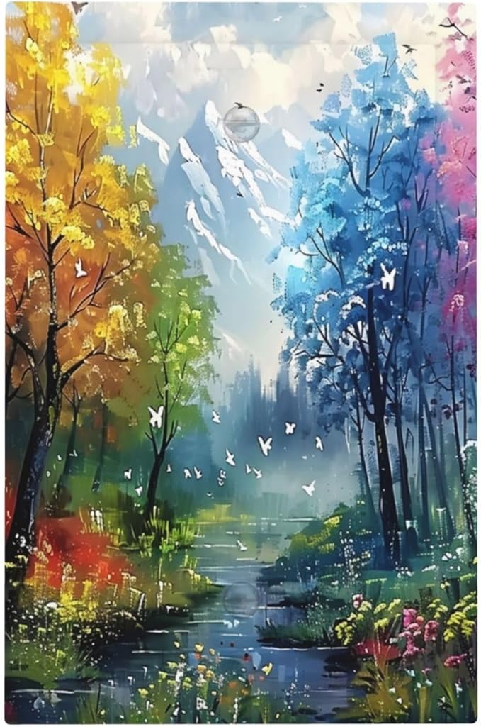 Colorful Forest Snow Mountain River Oil Painting Style Light Switch Cover Plate 1 Gang No Device Blank Electrical Wall Plates Faceplate Decorative Switch Plate Covers for Bedroom Living Room Decor