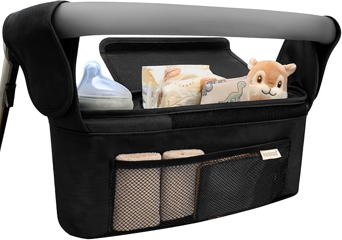 haakaa Universal Stroller Organizer - Black, Single Cup Holder, Stroller Caddy Accessories with Shoulder Strap & Extra Non-Slip Stroller Hook, Fits Most Strollers