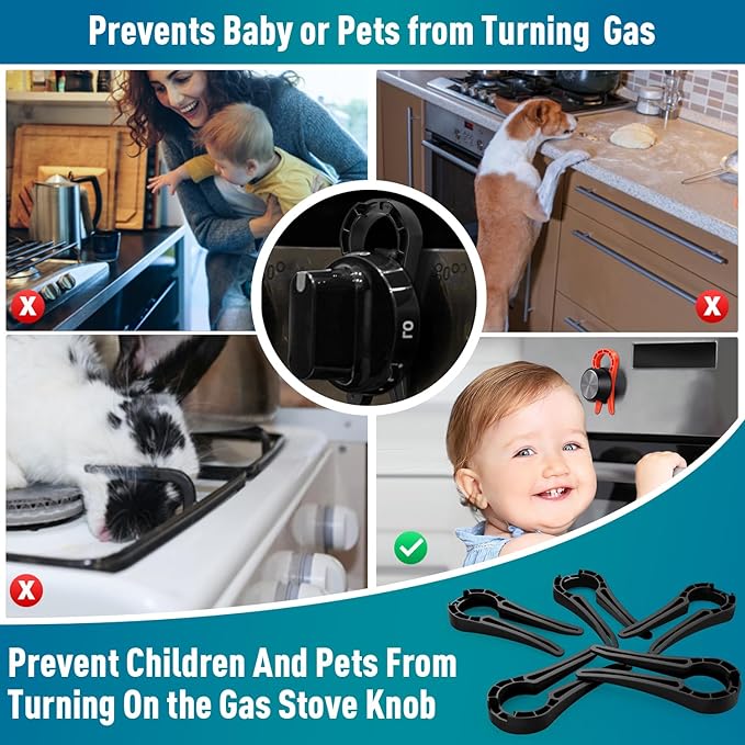 Stove Knob Lock for Child Safety and Proofing (5 Pack), Oven Knob Safety Covers for Kids and Pets(Black)