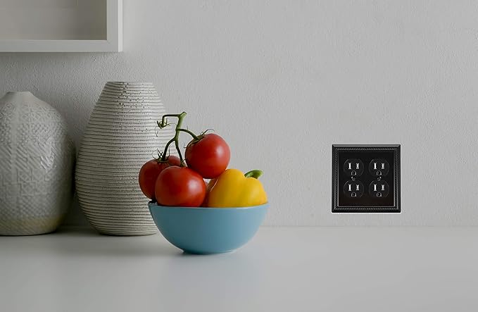 Henne Bery Sunken Pearls Heavy Duty Decorative Wall Plate Switch Plate Outlet Cover (Double Duplex, Matte Black)