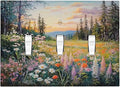 Decorative Switch Plates Floral Landscape Rustic Nature Wildflower 3 Gang Wall Plate Triple Toggle Light Switch Cover Faceplate Electrical Wall Panels For Bed Room Living Room Decor