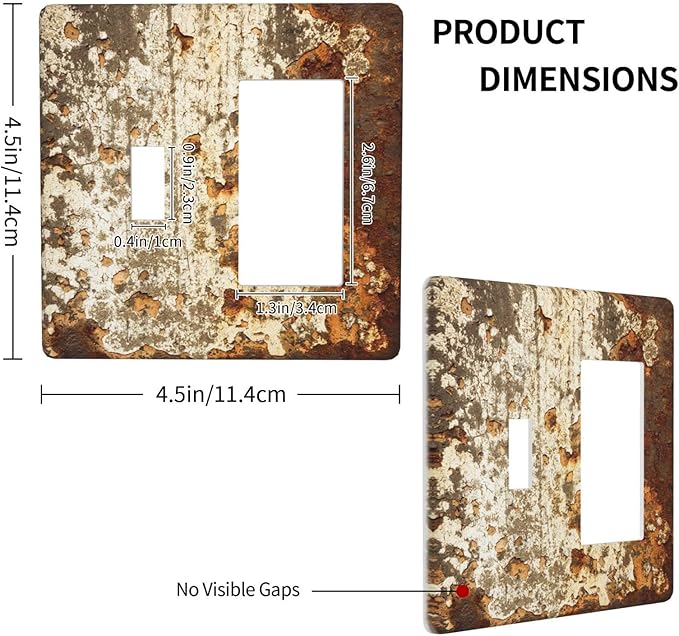 Outlet Covers Vintage Metal Rust Texture Peeling Paint 1 Toggle 1 Rocker Combination Decorative Wall Plate Electrical Switch Plates Light Switch Cover Plate For Farmhouse Cabin Decor