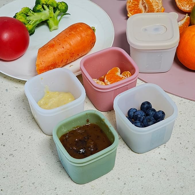 Silicone Baby Food Containers, 4 oz Reusable Baby Food Storage Jars with Lids, Perfect for Infant & Toddler, 2 Pack (Shifting Sand+Sand)