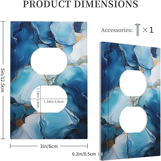 Decorative Outlet Covers Artistic Abstract Blue Marble Gold Line Painted 1 Gang Wall Plate Receptacle Duplex Light Switch Cover Plate Single Dual Plug Covers Electrical Switchplate