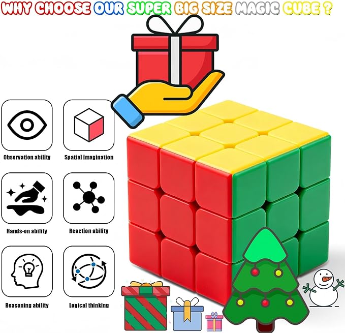 Giant Magic Cube, 18CM Big 3x3 Speed Cube Color-Matching 3D Sensory Puzzle Box Super Large Birthday Christmas Stocking Stuffers Gift for Kids Adults Fidget Toy Brain Teasers Cubing Classroom Speed Toy