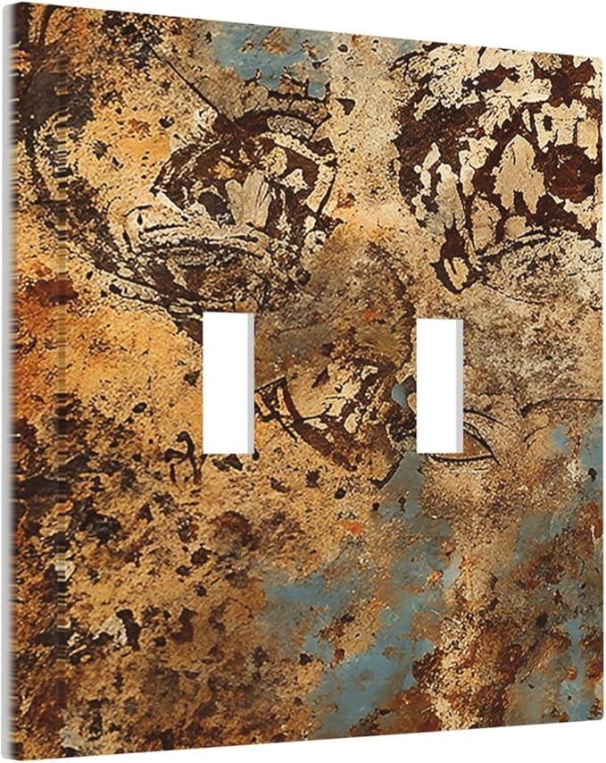 Light Switch Cover Plate Shabby Old Rusty Antique Brass Copper Print 2 Gang Double Switch Plate Covers Toggle Wallplate Decorative Outlet Covers Electrical Switchplate for Kitchen Home Decor