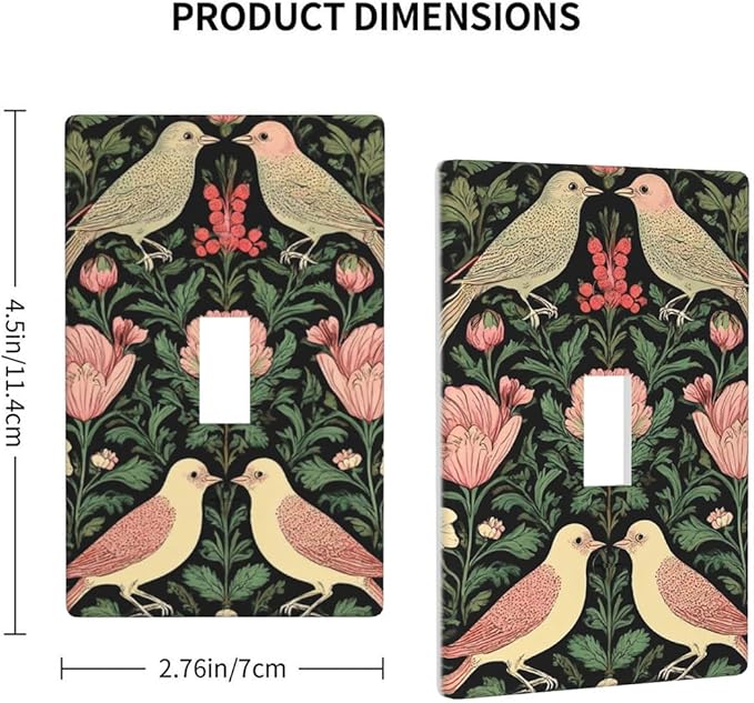 Vintage Bird Floral 1-Gang Toggle Light Switch Plate, Dark Green Bird Flower Wall Plate for Bedroom, Sunroom, Bathroom & Home