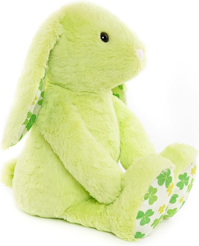 WEIGEDU Green Rabbit Bunny Stuffed Animal Plush Toy with Floppy Ears & Shamrock Print for Kids, Boys, Girls, Babies - Perfect, St. Patrick's Day, Birthday, Easter, Christmas, Bedtime Gift