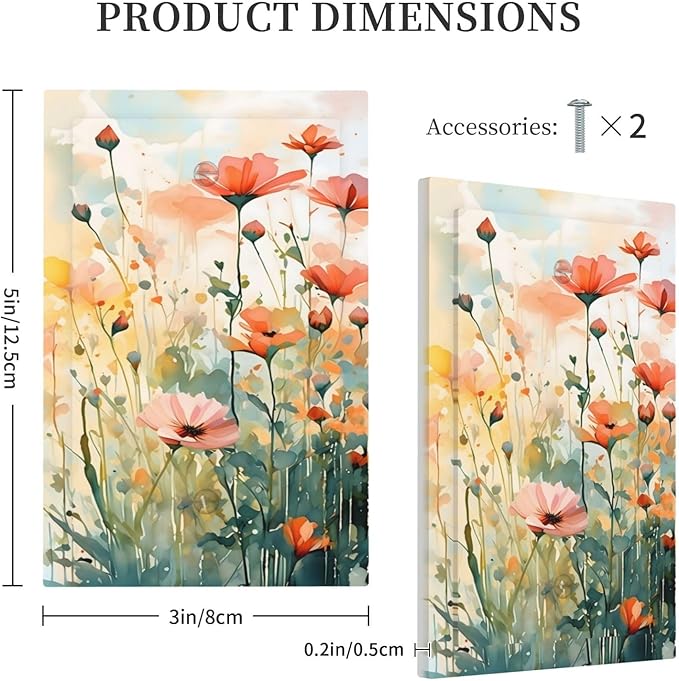 Vintage Red Orange Yellow Poppy Floral Flowers Light Switch Cover Plate 1 Gang No Device Blank Electrical Wall Plates Faceplate Decorative Switch Plate Covers for Bedroom Living Room Decor