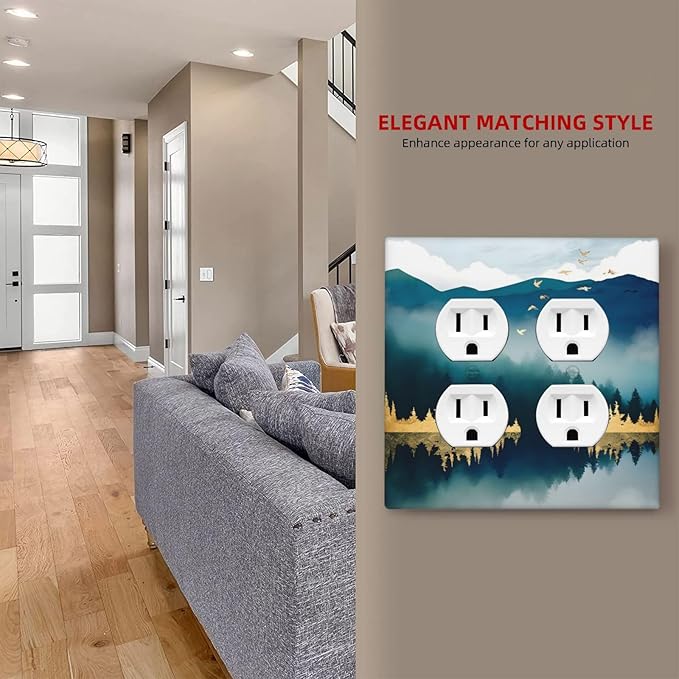 Mountains Landscape Lake Bird Reflection Outlet Covers 2 Gang Double Duplex Decorative Light Switch Covers Electrical Wallplates Socket Faceplate for Bedroom Living Room Decor