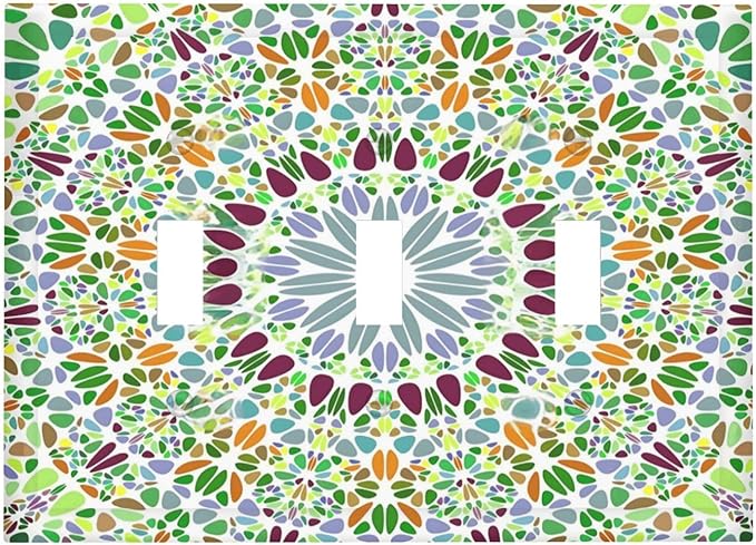 Mandala Flower Abstract Round Mosaic Floral Decorative Switch Plates 3 Gang Wall Plate Triple Toggle Light Switch Cover Faceplate Electrical Wall Panels for Bedroom Living Room Decor