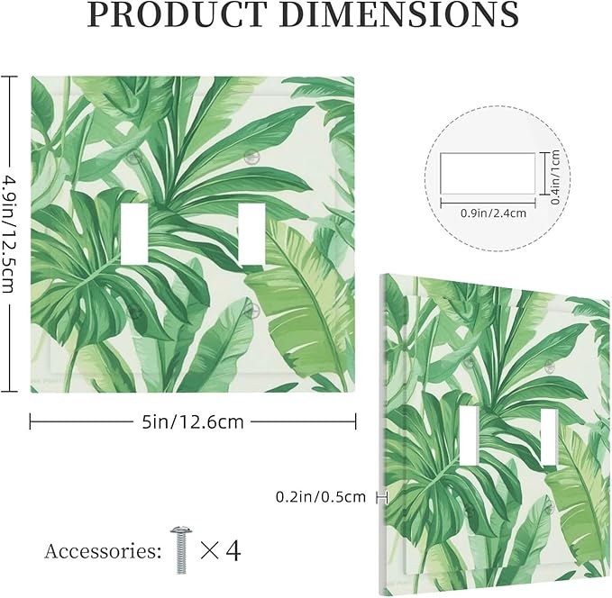Decorative Switch Plates Tropical Palm Tree Leaf Green Plant 2 Gang Double Toggle Outlet Light Switch Cover Wall Plate Electrical Faceplate For Bed Room Living Room Decor