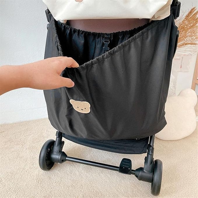 Universal Stroller Organizer, Nylon Stroller Storage Bag for Baby Essentials, Large Capacity Stroller Organizer Bag with Hook & Loop, Cargo Bag for Umbrella & Pet Stroller Accessories (Black Bear)