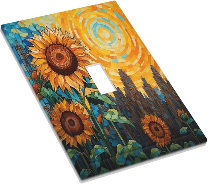 Abstract Sunflower Graffiti Floral Paint Art Flower Decorative Light Switch Cover 1 Gang Single Toggle Device Electrical Faceplate Switchplates Decorator Outlet Wall Plate for Bedroom Living Room