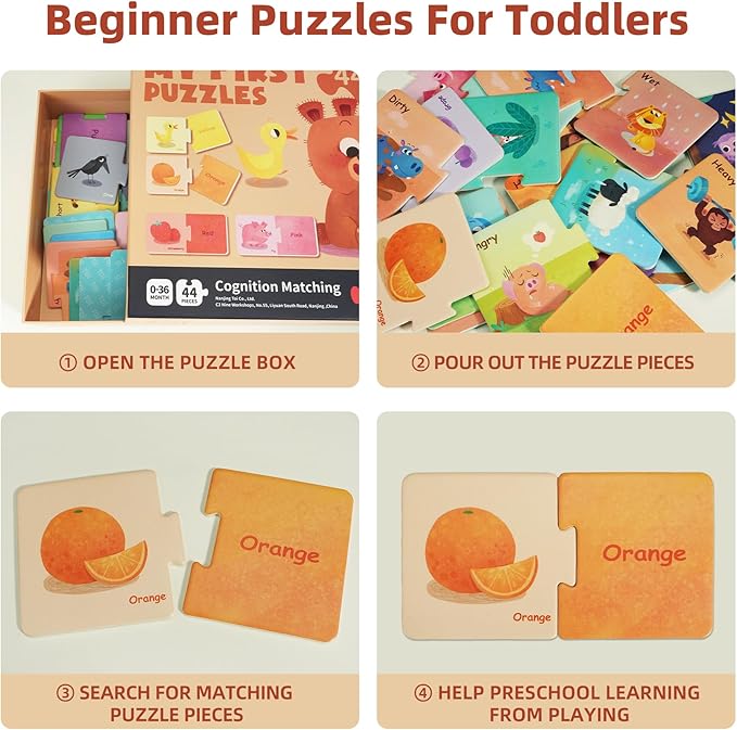 Toi 6 Packs Large Piece Toddler Jigsaw Puzzles for Kids Aged 1.5+, Animal Puzzle Floor Puzzles for Beginner, Preschool Learning Game for Boys Girls, Cognition Matching