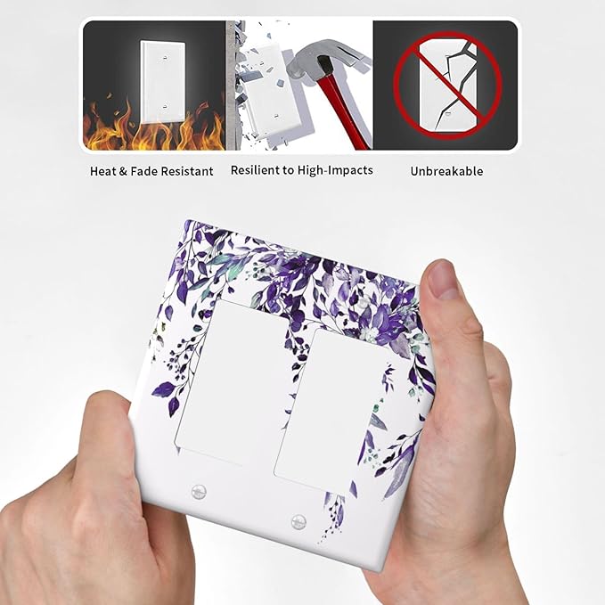 Decorative Outlet Covers Purple Eucalyptus Boho Olive Leaves Country 2 Gang Wall Plate Cover Double Rocker Decora Light Switch Covers Plate Dual Electrical GFCI Switch Plate Cover