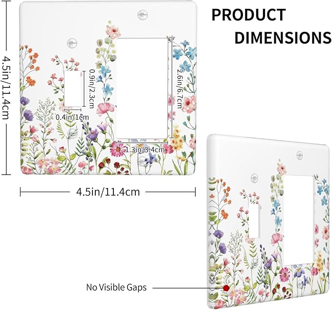 Boho Watercolor Wildflowers Floral Plants Flower Outlet Covers 1 Toggle 1 Rocker Combination Decorative Wall Plate Electrical Switch Plates Light Switch Cover Plate for Bedroom Living Room Decor