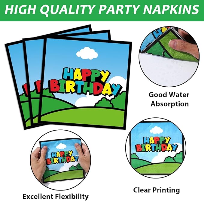 96 Pcs Super Theme Brother Birthday Party Plates and Napkins Brothers Theme Decorations Gamer Birthday Supplies Super Video Games Paper Dessert Plates Tableware Set for Kids Baby Shower 24 Guests