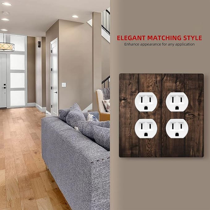 Rustic Brown Wood Plank Vintage Wooden Texture Print Outlet Covers 2 Gang Double Duplex Decorative Light Switch Covers Electrical Wallplates Socket Faceplate for Farmhouse Home Decor
