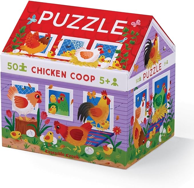 Crocodile Creek 50-Piece Jigsaw Puzzle - Fun Table or Floor Puzzles for Kids Ages 4-6 and Up - Includes Heavy-Duty Shaped Box for Storage - Chicken Coop - 14" x 18" Finished