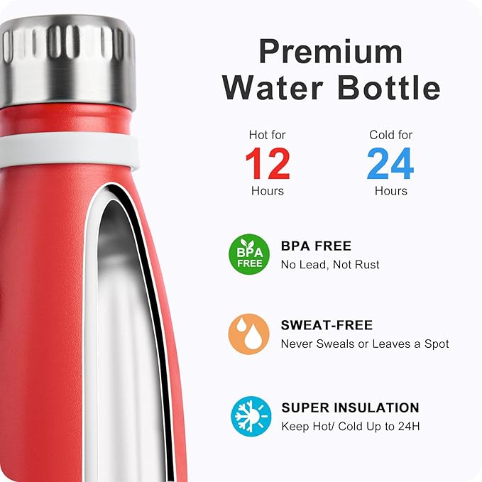Small Water Bottles for Kids -9 oz Stainless Steel Vacuum Insulated Leak Proof Water Bottle for School Cola Shape Mini Water Bottle for Girls(Red)