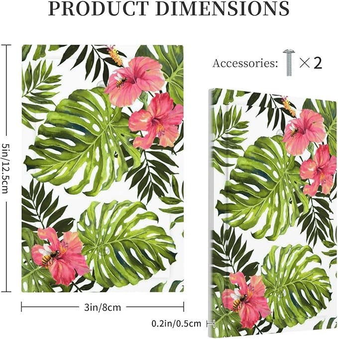 Outlet Covers Tropical Plant Green Palm 1 Gang Blank Light Switch Cover Decorative No Device Wall Plate Electrical Switch Plate Covers Dimmer Faceplate for Bedroom Bathroom Decor