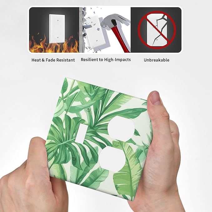 Wallplates Tropical Palm Tree Leaf Green Plant 1 Toggle 1 Duplex Switch Plate Electrical Gfci Faceplate Decorative Light Switch Covers For Bed Room Living Room Decor