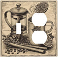 Light Switch Cover Plate Beige Vintage Rustic Coffee Beans Spice 2 Gang Decorative Switch Plates 1 Toggle Duplex Combo Outlet Covers GFCI Wall Plates for Kitchen Coffee Bar Decor