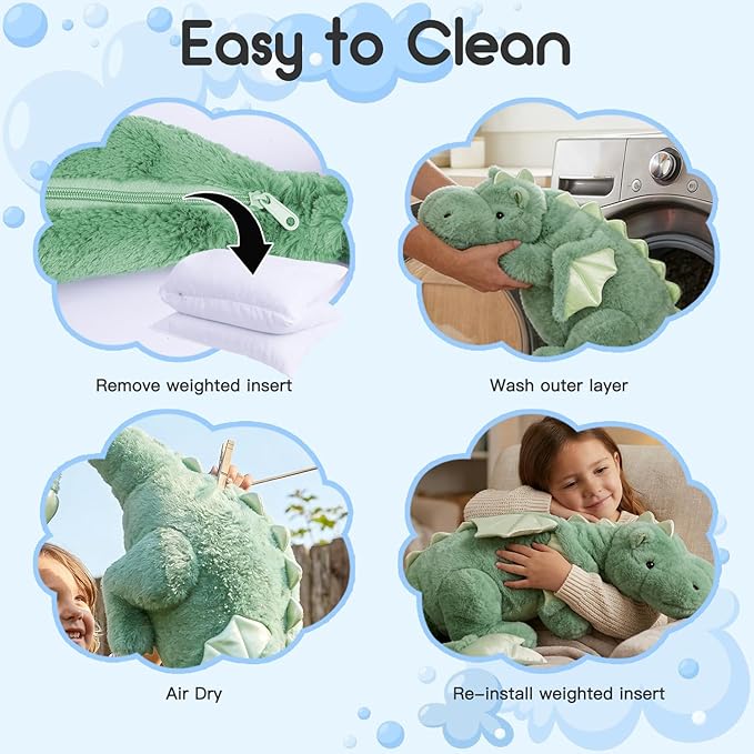 ARELUX Giant Weighted Winged Dragon Plush Toy - 35.4" 5lbs Soft Stuffed Animal for Comfort, Pterosaur Plushie Fuzzy Dinosaur Pillow Plushies Cuddly Removable and Washable Green