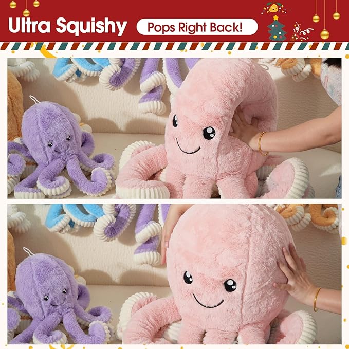 DENTRUN Octopus Stuffed Animals, Giant Octopus Plush Doll Play Toys for Kids Girls Boys Adults Birthday Xmas Halloween Present Stuffed Sea Animals Plushie, 7/16/24/32 Inches, 5 Colors