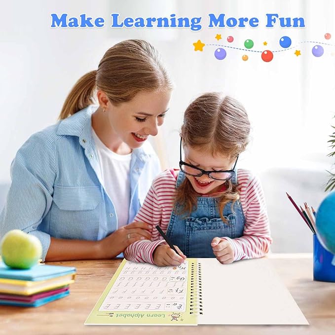 AALGO Magic Grooved Practice Copybook 5 Pack with Pens, Reusable Grooved Handwriting Magic Workbooks,Learn to Write Letters Numbers, Math, Tracing for Kids Ages 3-8