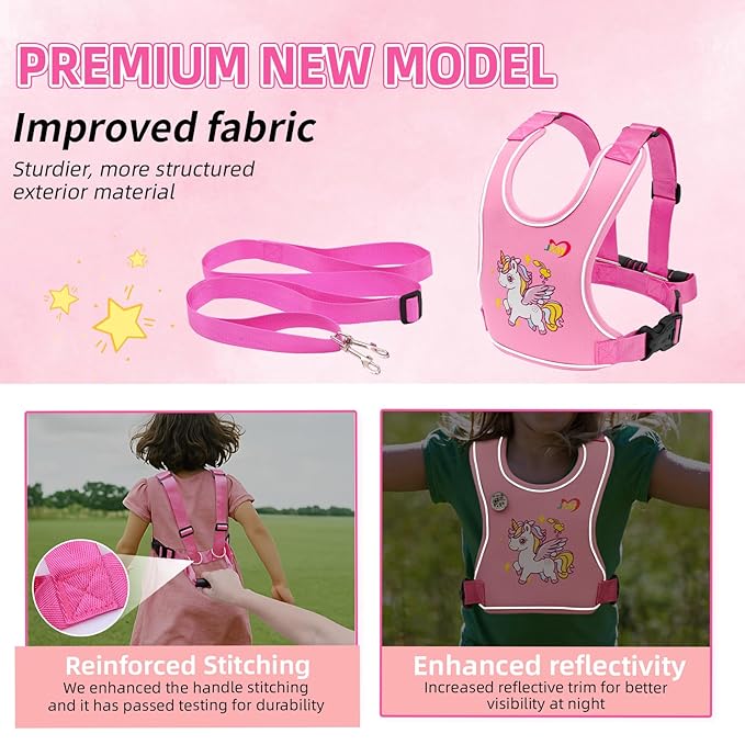 Safety Walking Harness with Light Reflector for Autism, Special Needs Child (3-6 yrs), Vest Harness with Grab Handle and Removable Autism Awareness, Prevent Active ADHD/ASD Kids Eloping in Public Pink