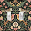 Vintage Bird Floral 2-Gang Double Toggle Switch Plate, Dark Green Bird Flower Wall Plate for Home, Bedroom, Sunroom & Bathroom