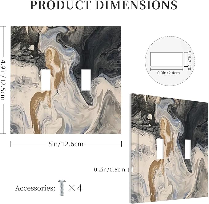 Decorative Switch Plates Black Gold Swirl Fluid Painting Marble 2 Gang Double Toggle Outlet Light Switch Cover Wall Plate Electrical Faceplate For Bathroom Kitchen Decor