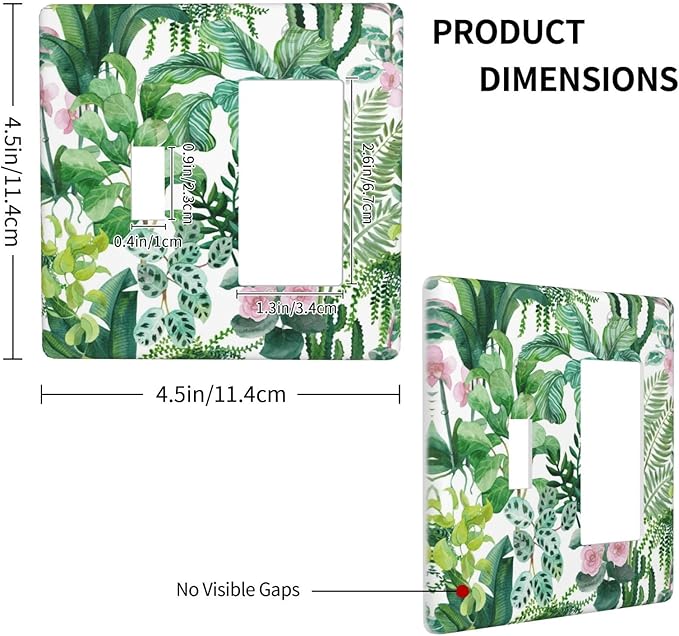 Tropical Palm Leaves Green Jungle Botanical Floral Flowers Outlet Covers 1 Toggle 1 Rocker Combination Decorative Wall Plate Electrical Switch Plates Light Switch Cover Plate for Bedroom Living Room