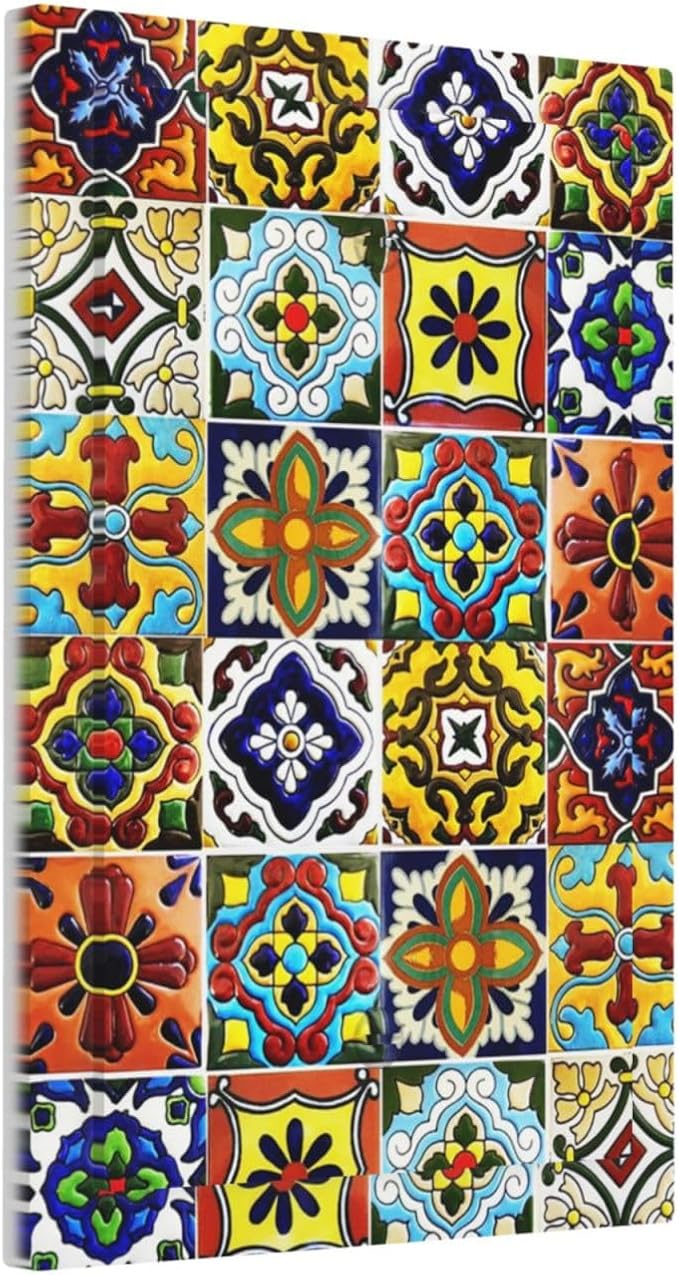 Kitchen Mosaic Moroccan Mexican Mexico Boho Talavera Floral Ceramic Tile Stone Bricks 1-Gang No Device Blank Wallplate Jumbo Size Unused Outlet and Light Switch Cover Decorative Plug Face Plate Cover