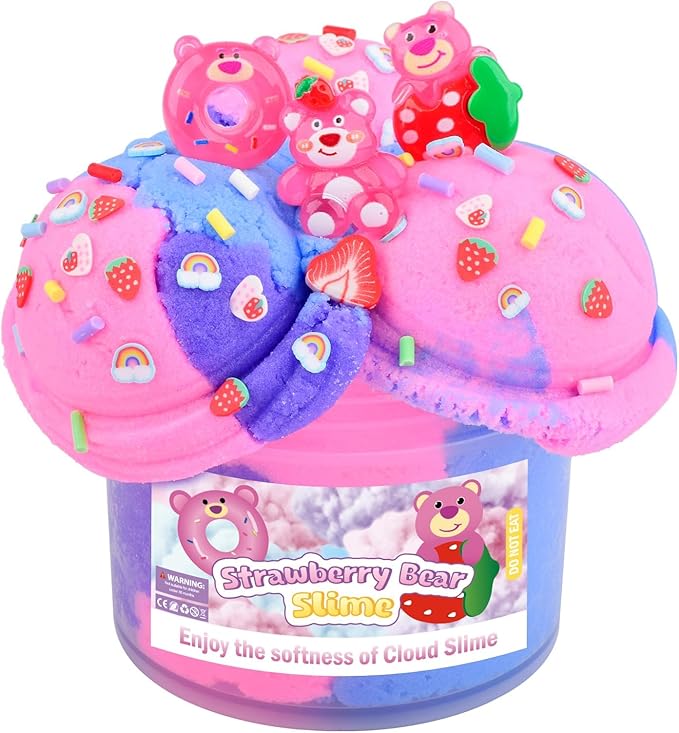 Pink Strawberry Bear Cloud Slime Kit – Ultra Soft Fluffy Texture, Sweet Scented Slime for Kids, Birthday Party Favors & Goodie Bag Stuffers for Boys & Girls Ages 6-12