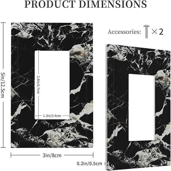 Black Marble Patterns Low Key Luxurious Decorative Outlet Covers 1 Gang Single Rocker Light Switch Cover Plate Wall Plates GFCI Faceplate for Bathroom Kitchen Decor