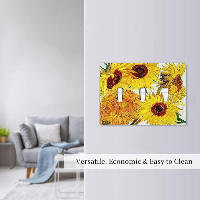 Rustic Sunflower Oil Painting Vintage Flowers Decorative Switch Plates 3 Gang Wall Plate Triple Toggle Light Switch Cover Faceplate Electrical Wall Panels for Bed Room Living Room Decor