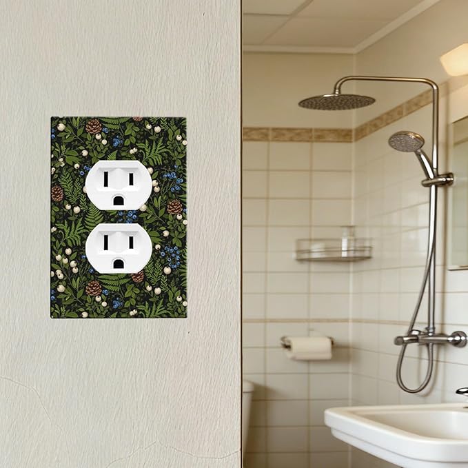 Mystical Forest Floor Duplex Wall Plate - 1-Gang Standard US Size Dark Botanical Fern & Berry Outlet Covers, Cottagecore Woodland for Farmhouse Home Decor