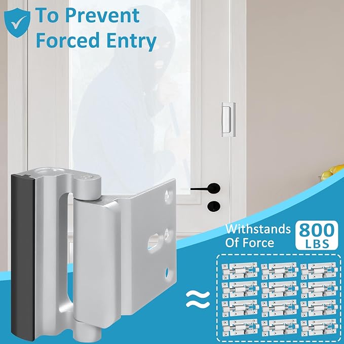 6 Pieces Home Security Door Reinforcement Lock, Door Locks for Kids Safety Front Door, Child Proof Door Lock Latch from Inside, Withstand 800lbs of Force Prevent Unauthorized Entry, Silver