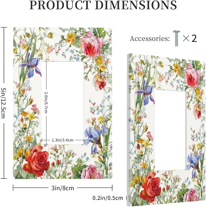 Decorative Outlet Covers Rustic Red Flower Garden Floral 1 Gang Rocker Light Switch Cover Plate Single Wall Plates for Electrical Switch Plate Covers Faceplate for Country Home Decor
