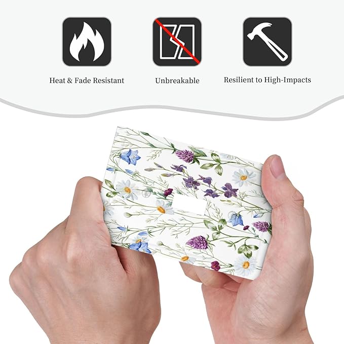 Floral Boho Multicolor Flower Plant Leaves Decorative Light Switch Cover 1 Gang Single Toggle Device Electrical Faceplate Switchplates Decorator Outlet Wall Plate for Bedroom Living Room Decor
