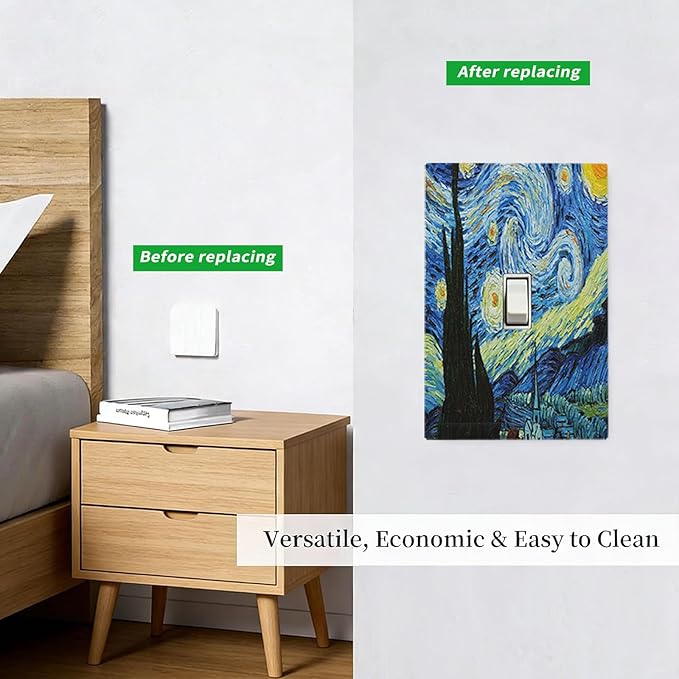 Van Gogh The Starry Night 1-Gang Toggle Light Switch Plate, Post-Impressionist Masterpiece Swirling Night Sky Decorative Wall Plate for Living Room Decor