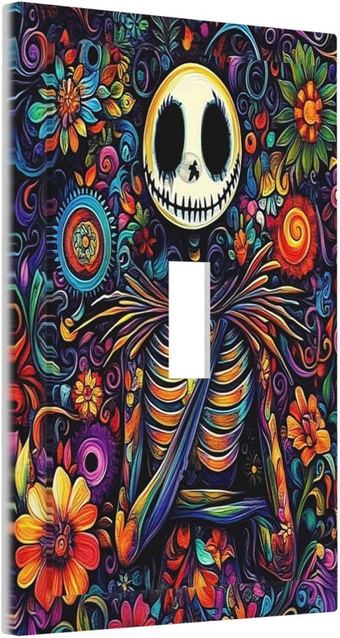 Decorative Light Switch Cover Colorful Flowers Abstract Skull 1 Gang Single Toggle Device Electrical Faceplate Switchplates Decorator Outlet Wall Plate For Home Living Room Decor