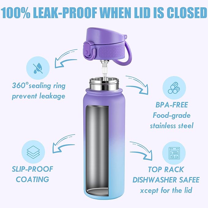 OLDLEY 20 Oz Insulated Stainless Steel Water Bottle For Kids, With Straws Leak-proof, Kids Water Bottles For School Boys Girls,Cotton Candy