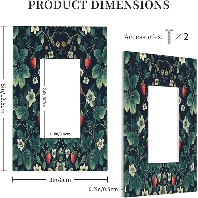 Decorative Outlet Covers Strawberry Birds Flowers Plant Morris Floral 1 Gang Single Rocker Light Switch Cover Plate Wall Plates GFCI Faceplate for Bedroom Farmhouse Decor