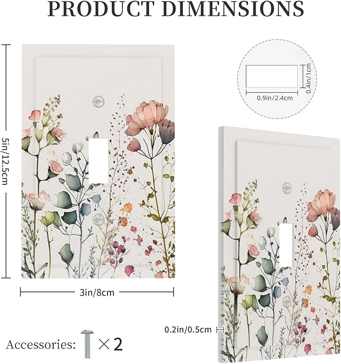 Beige Wild Flower Floral Blossom Single Toggle Light Switch Plate Outlet Cover Decorative One Device Wall Plate 1-Gang Electrical Switch Faceplate